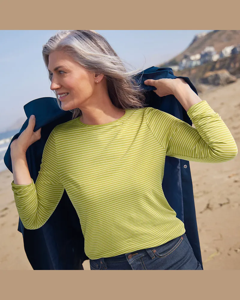 Lands' End Shirt aus Baumwolle/Modal-Mix mit Rundausschnitt, Damen, Größe regular, Grün, Elasthan/Baumwolle Modal, by Grün