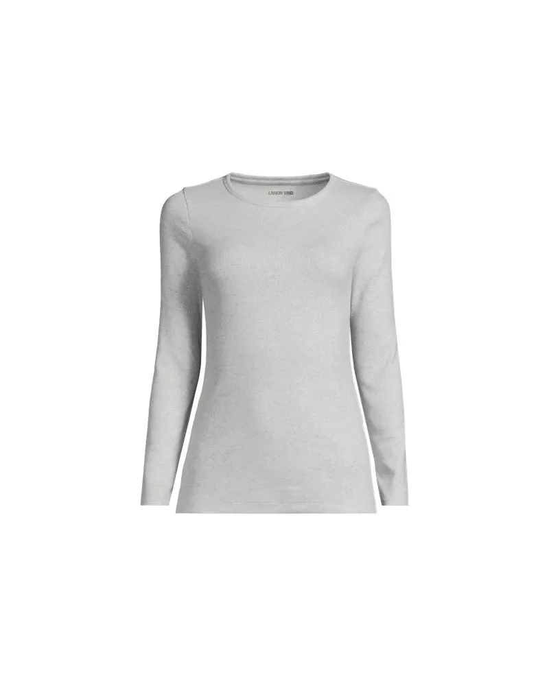 Lands' End Langarmshirt aus mikrofeinem Baumwollripp, Damen, Größe plus, Grau, Baumwolle/Elasthan, by Grau