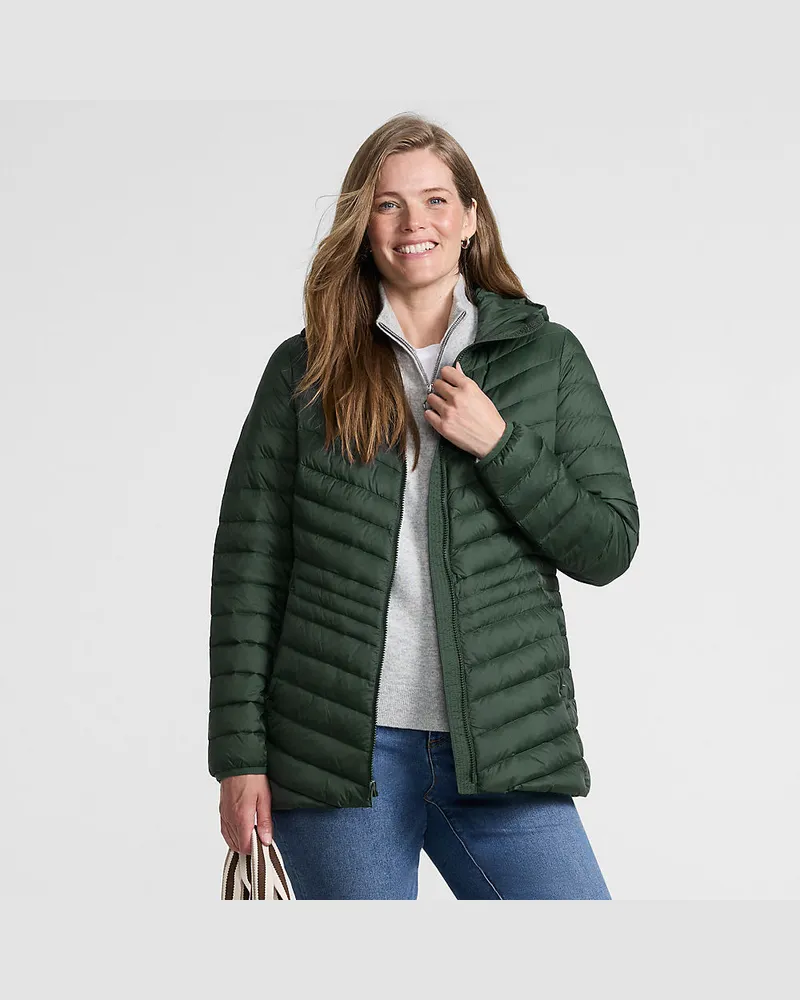 Lands' End Daunenjacke WANDERWEIGHT Verstaubar Ultraleicht mit Kapuze, Damen, Größe regular, Grün, Nylon/Daunen, by Grün