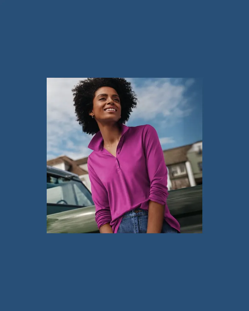 Lands' End Supima-Poloshirt mit langen Ärmeln, Damen, Größe regular, Pink, Baumwolle, by Pink