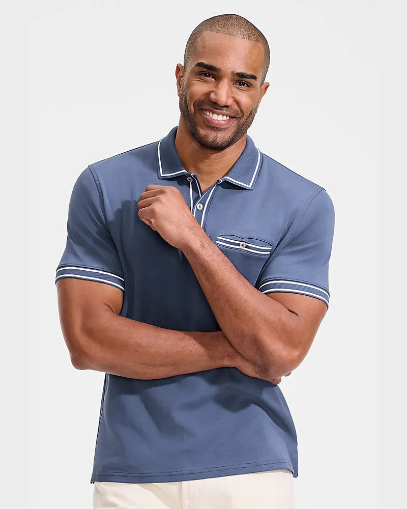Lands' End Supima-Poloshirt mit Streifendetails, Herren, Größe regular, Blau, Baumwolle, by Blau