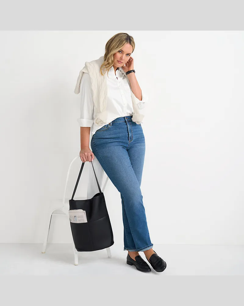 Lands' End Straight Fit Recover High Waist Jeans, Damen, Größe plus, Blau, Baumwoll-Mischung, by Blau