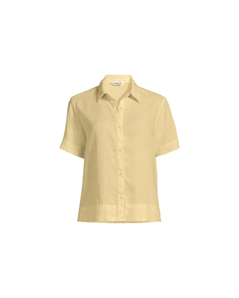 Lands' End Kurzarm-Leinenhemd, Damen, Größe regular, Gelb, Leinen, by Gelb