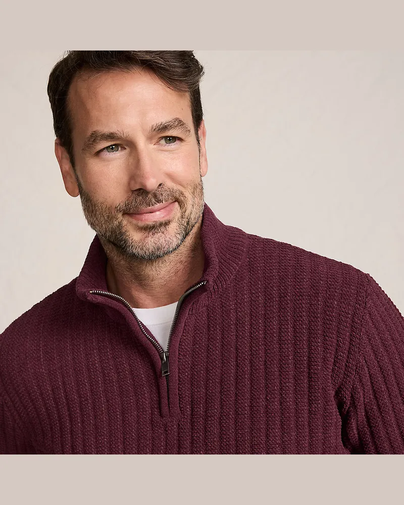 Lands' End Chenille-Pullover mit Reißverschluss, Herren, Größe regular, Rot, Polyester/Nylon, by Rot
