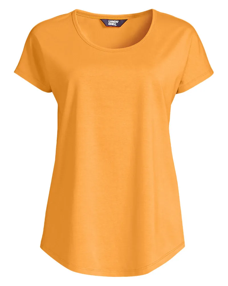 Lands' End Shirt aus Baumwolle/Modal-Mix mit Ballettausschnitt, Damen, Größe regular, Orange, Baumwolle/Baumwoll-Mischung/Baumwolle Modal, by Orange