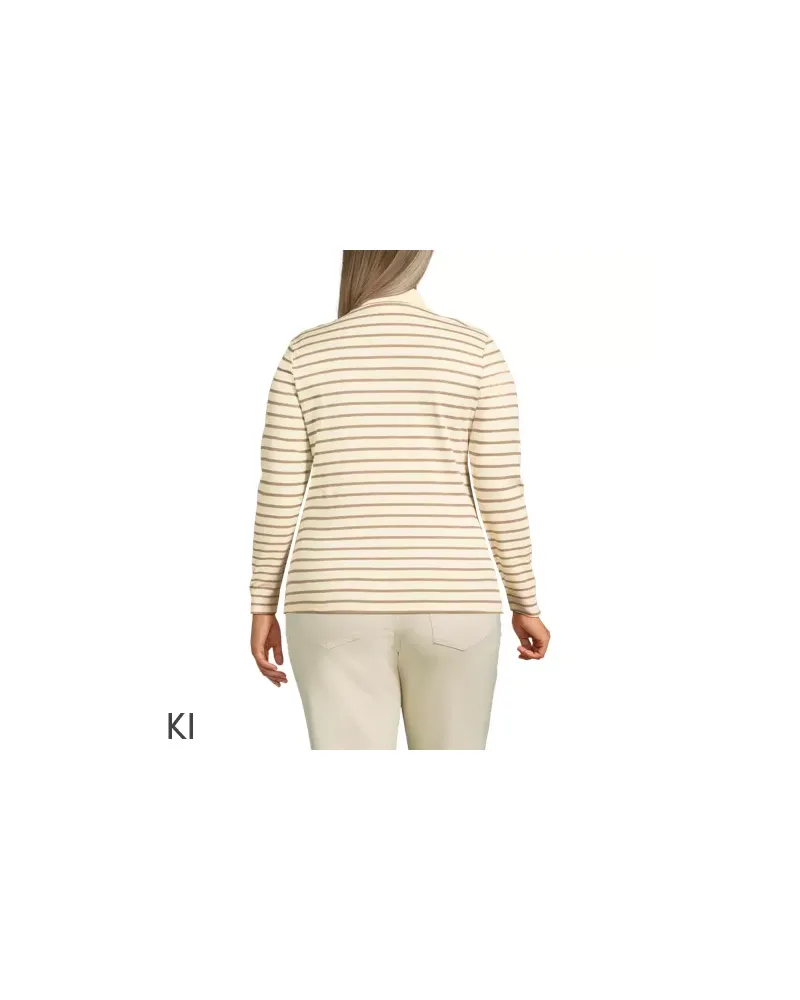 Lands' End Supima-Poloshirt mit langen Ärmeln, Damen, Größe plus, Braun, Baumwolle, by Braun