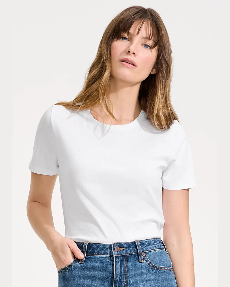 Lands' End Supima Kurzarm-Shirt mit rundem Ausschnitt, Damen, Größe plus, Weiß, Baumwolle, by Weiß