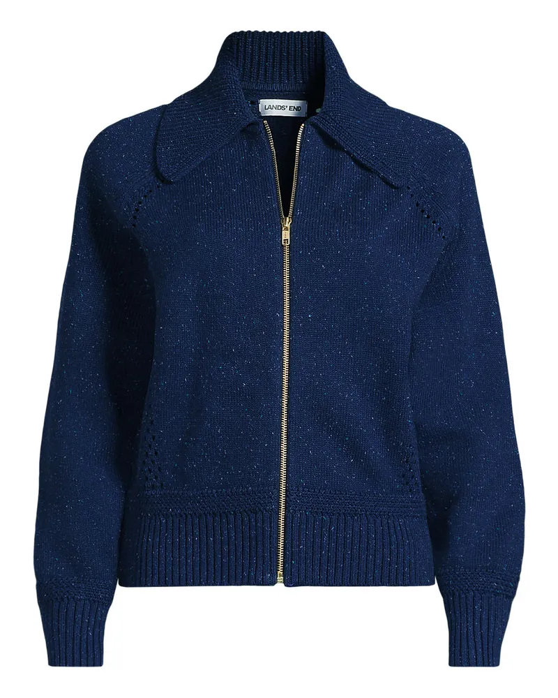 Lands' End Baumwoll-Zippercardigan mit großem Kragen DRIFTER, Damen, Größe regular, Blau, Baumwolle, by Blau