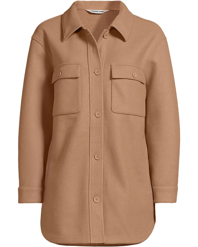 Lands' End Soft Fleece Hemdjacke, Damen, Größe regular, Braun, Polyester, by Braun