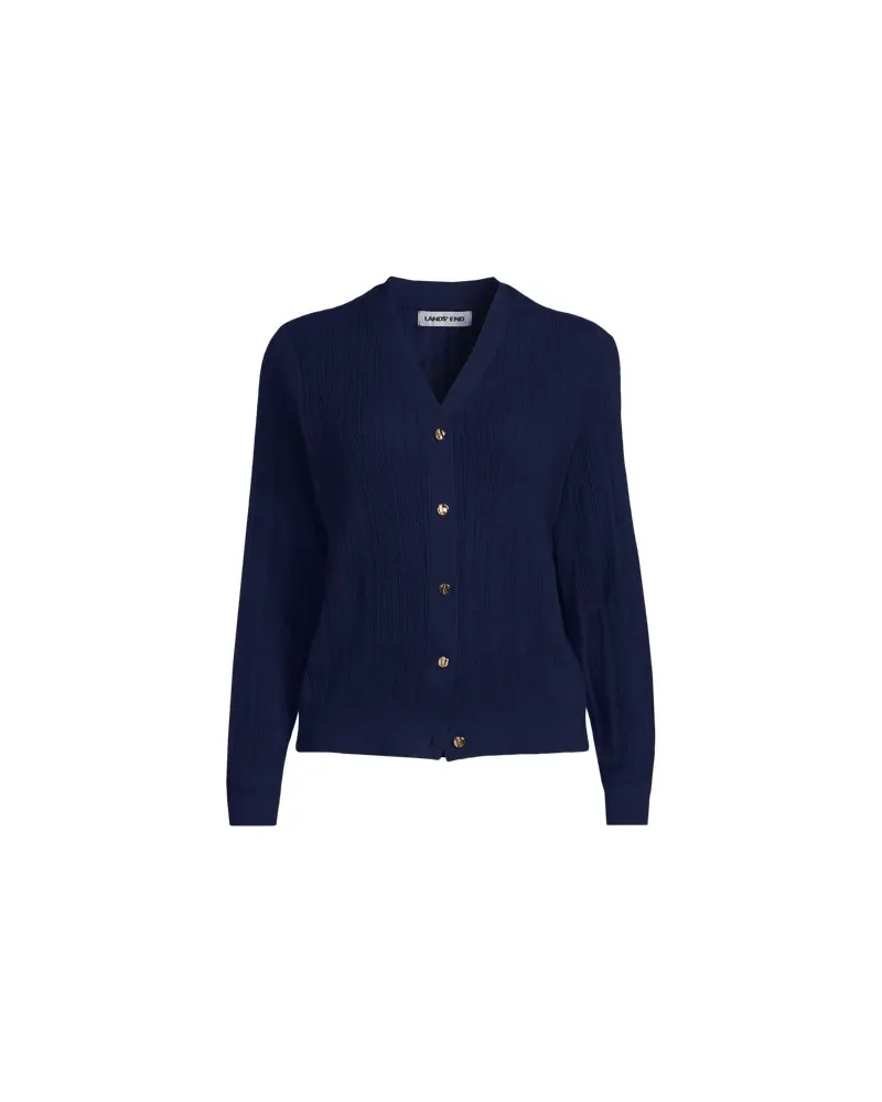 Lands' End Rippstrick-Cardigan aus Seidenmix, Damen, Größe:44-46 petite, Blau, Baumwolle/Seide/Nylon, by Blau