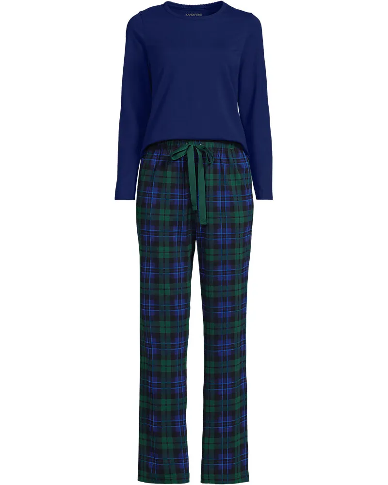 Lands' End Gemustertes Pyjama-Set aus Baumwoll-Jersey, Damen, Größe plus, Blau, Elasthan/Baumwoll-Mischung, by Blau