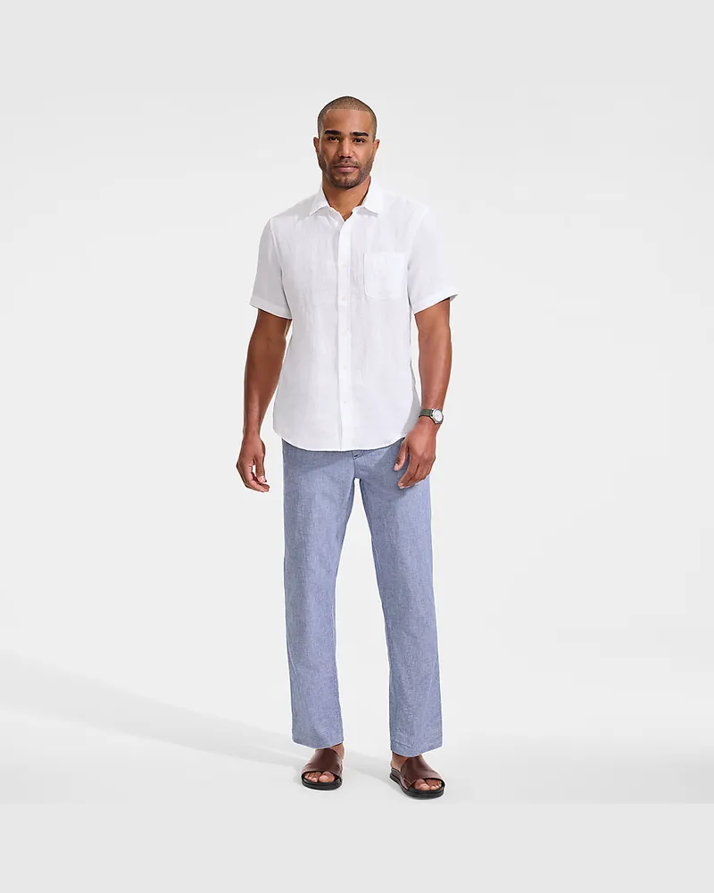 Lands' End Soft Ease Classic Fit Schlupfbund-Hose aus Leinenmix, Herren, Größe regular, Blau, Leinen/Baumwoll-Mischung, by Blau