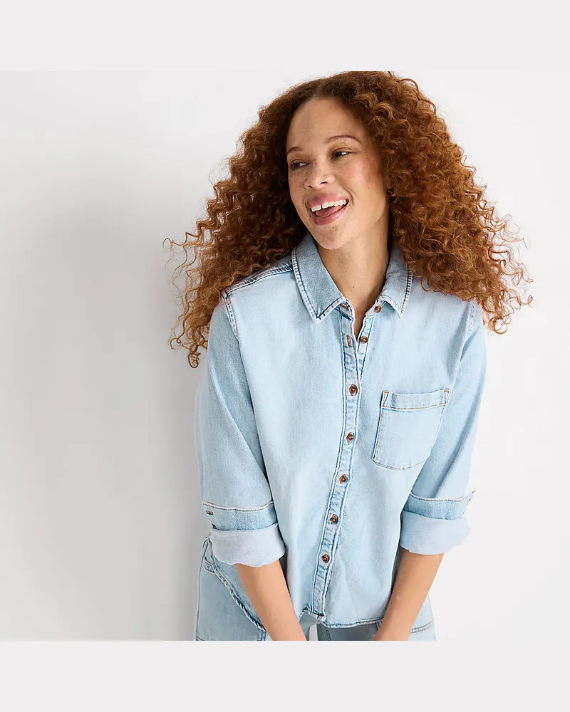 Lands' End Jeanshemd, Damen, Größe regular, Blau, Baumwoll-Mischung, by Blau