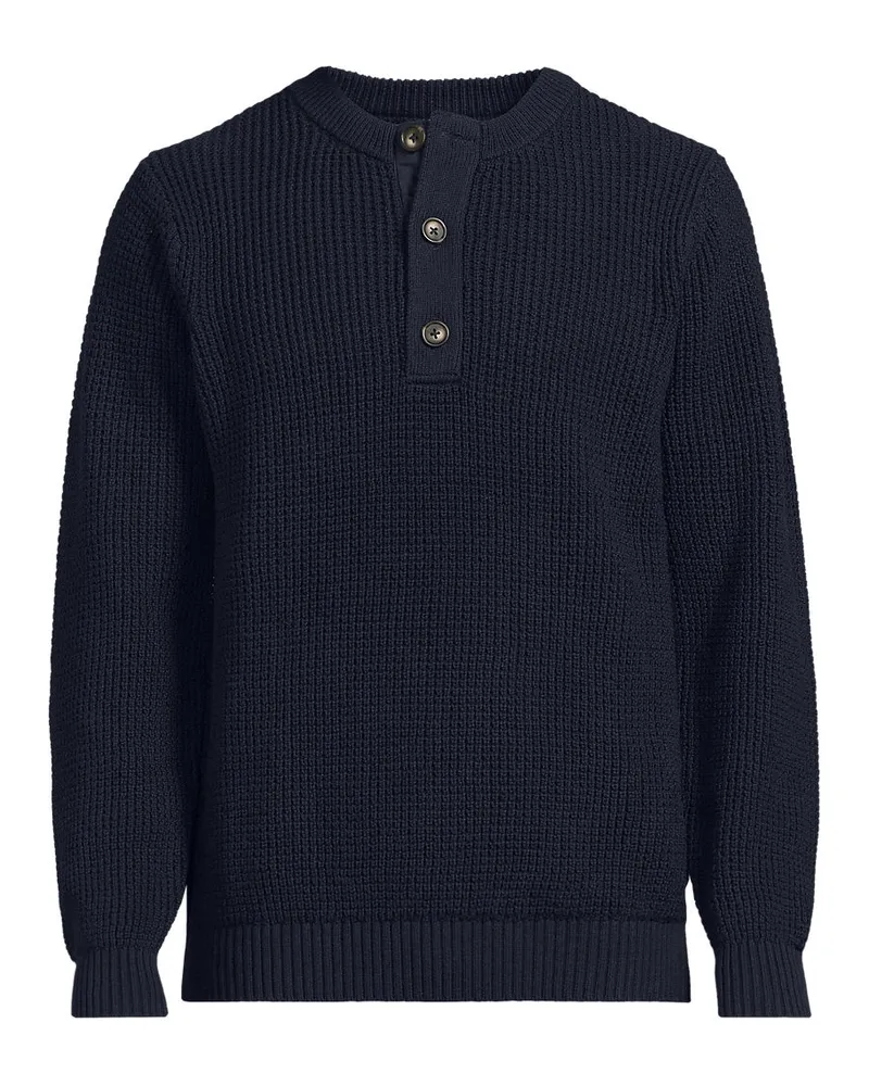 Lands' End Rundhalspullover mit Knopfreihe, Herren, Größe regular, Blau, Baumwolle, by Blau