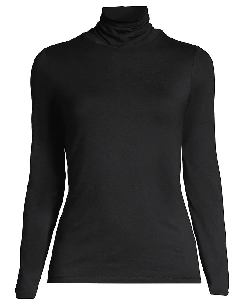 Lands' End Rollkragenshirt aus Baumwoll/Modalmix, Damen, Größe petite, Schwarz, Baumwolle/Elasthan/Baumwolle Modal, by Schwarz