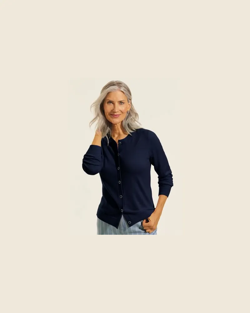 Lands' End Merino-Cardigan, Damen, Größe petite, Blau, Wolle, by Blau