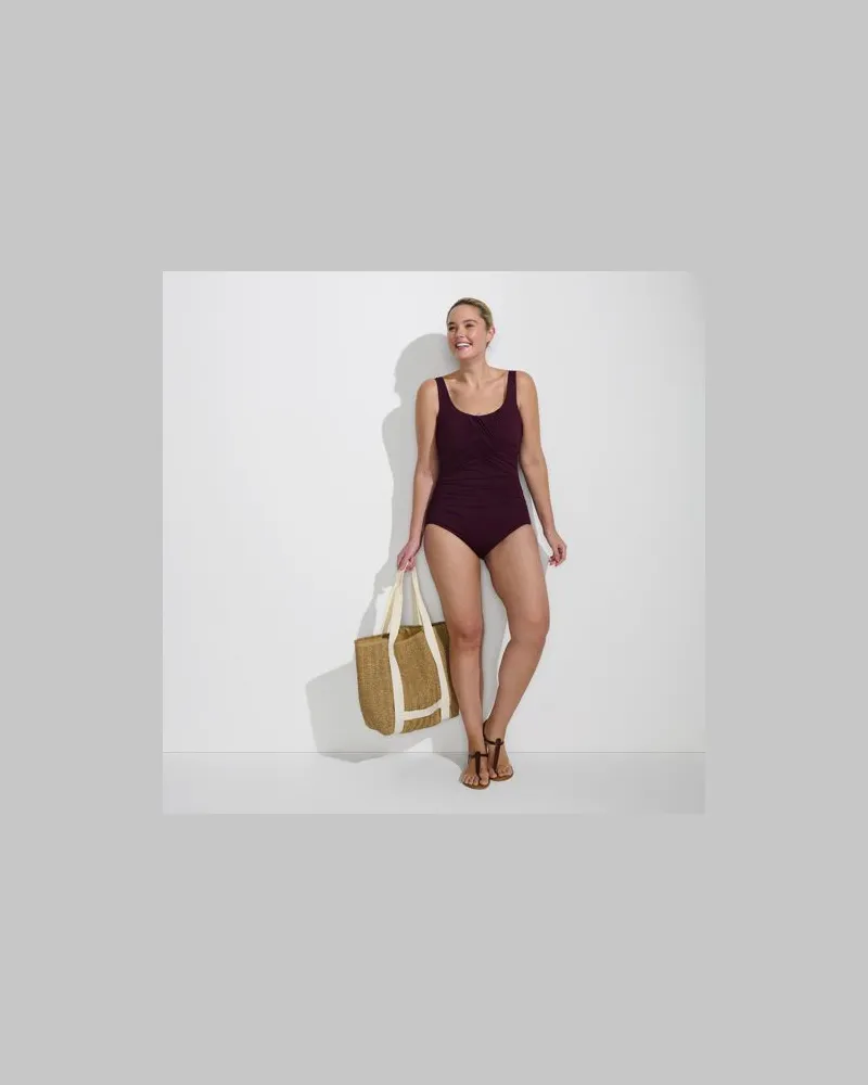 Lands' End Shape-Badeanzug mit Bügel SLENDER, Damen, Größe plus, Lila, Nylon-Mischung, by Lila