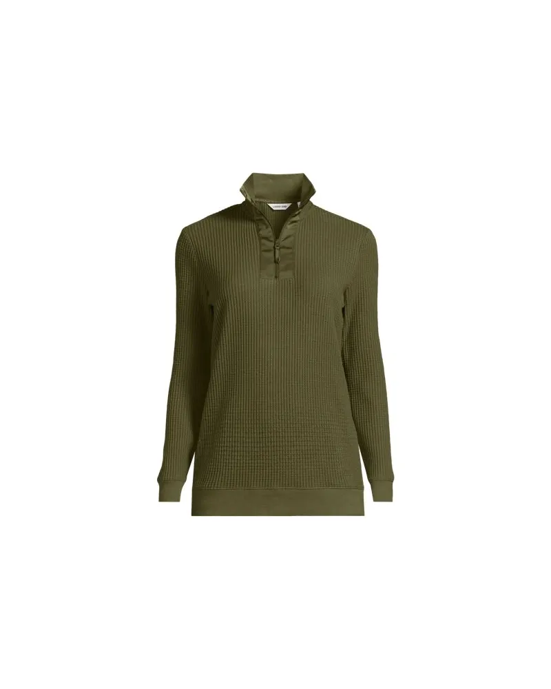 Lands' End Waffelstrick-Pullover mit Zipper, Damen, Größe:40-42 regular, Grün, Baumwoll-Mischung/Polyester-Mischung, by Grün