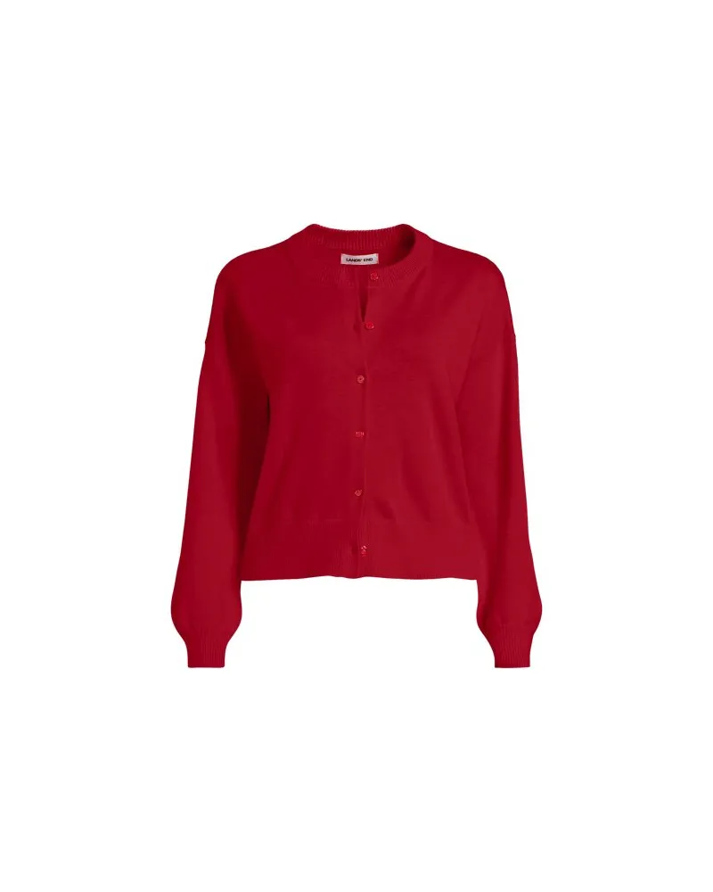 Lands' End Kurzer Feinstrick-Cardigan aus Baumwolle, Damen, Größe regular, Rot, Baumwolle, by Rot