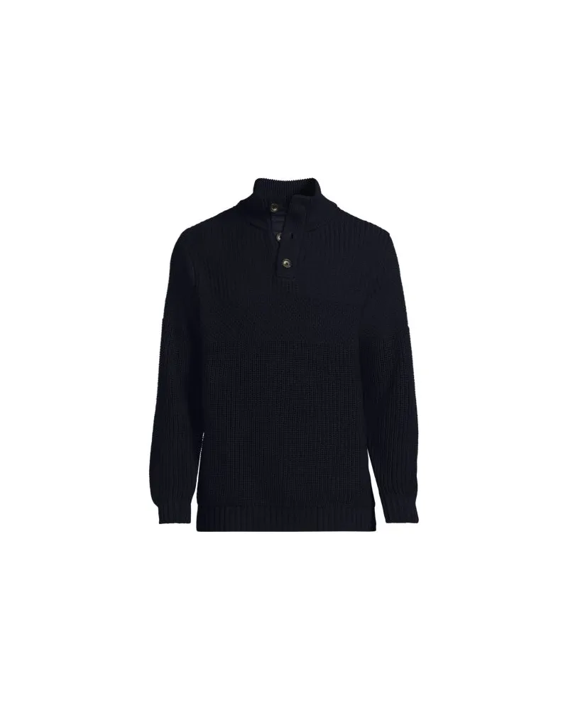 Lands' End Strukturierter Troyer-Pullover Drifter, Herren, Größe:60 regular, Blau, Baumwolle, by Blau