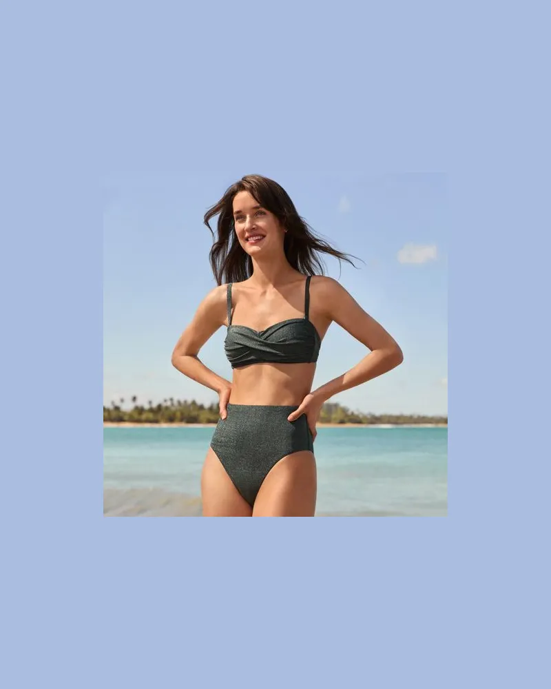 Lands' End Glitzer-Bikinihose, High Waist, leichtes Shaping, Damen, Größe regular, Grün, by Grün