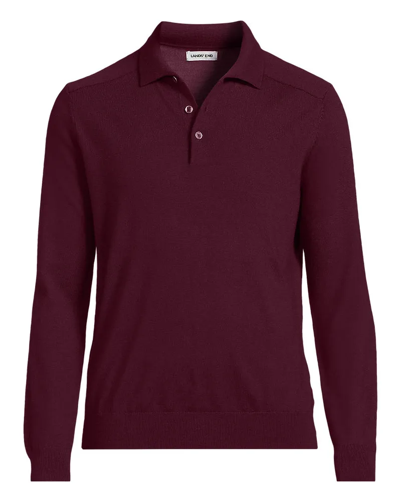 Lands' End Merino-Polopullover, Herren, Größe regular, Rot, Wolle, by Rot