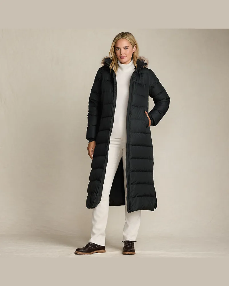 Lands' End Maxi-Daunenmantel mit Kapuze, Damen, Größe plus, Schwarz, Polyester, by Schwarz