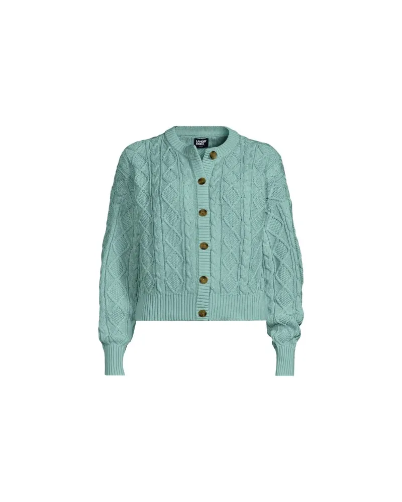 Lands' End Zopfmuster-Cardigan DRIFTER, Damen, Größe plus, Grün, Baumwolle, by Grün