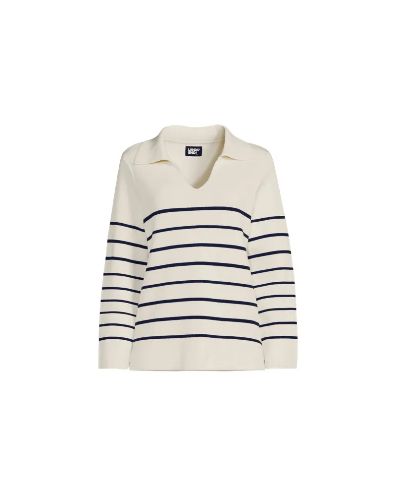 Lands' End Feinstrick-Polopullover, Damen, Größe:40-42 petite, Weiß, Baumwolle, by Weiß