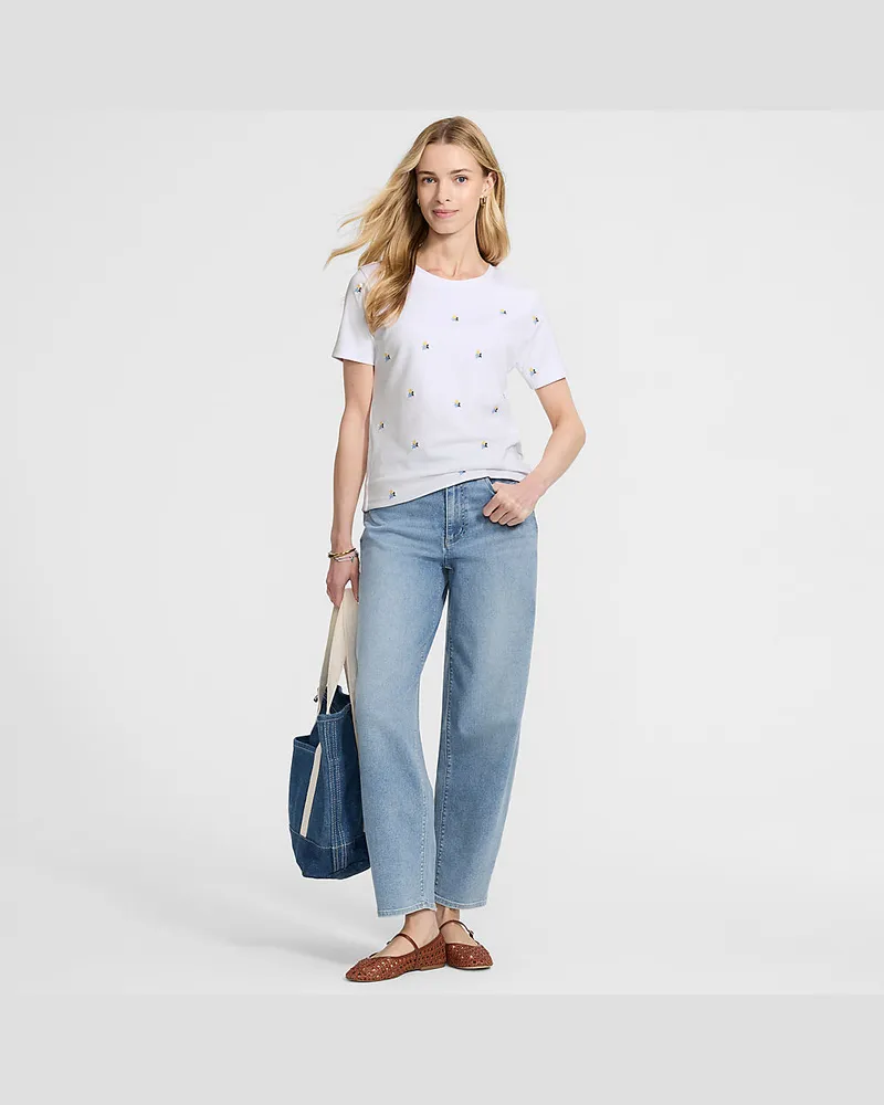 Lands' End Besticktes Supima Rundhalsshirt, Damen, GrÃ¶ÃŸe petite, WeiÃŸ, Baumwolle, by Weiãÿ