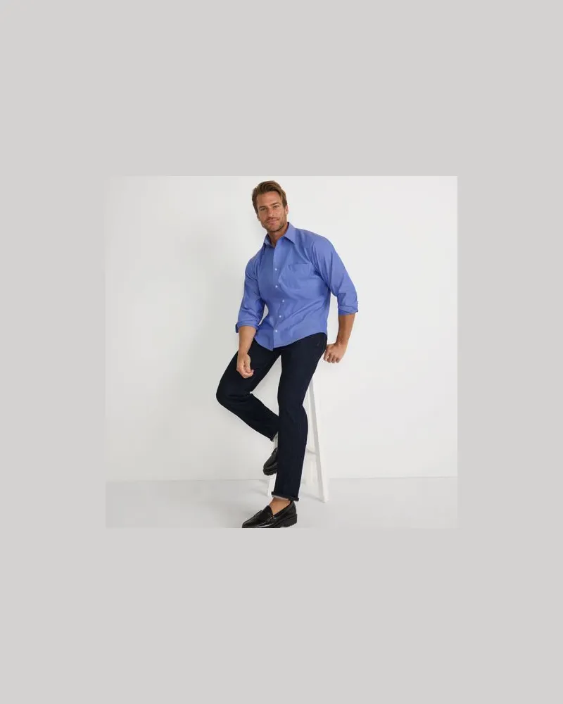 Lands' End CLASSIC FIT. Klassik-Kragen. Bügelleichtes Pinpointhemd, Herren, Größe regular, Blau, Baumwolle, by Blau