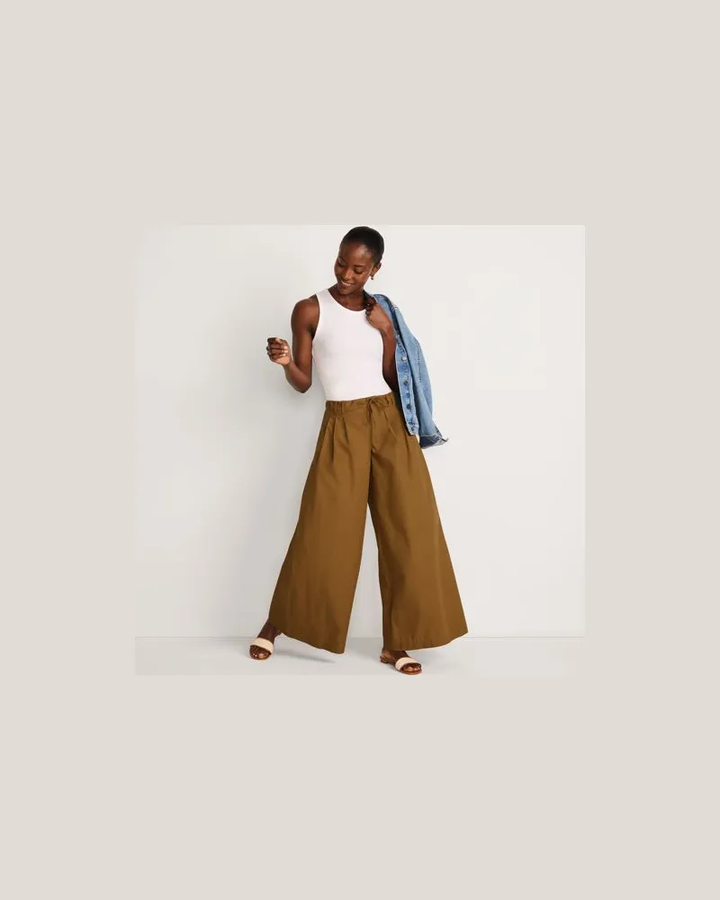 Lands' End Extraweite Bundfaltenhose aus Baumwoll-Popeline, Damen, Größe petite, Braun, Baumwolle, by Braun
