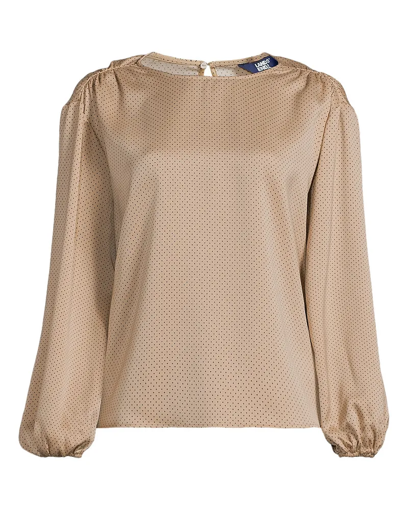 Lands' End Satin Langarm-Bluse, Damen, Größe regular, Beige, Polyester-Mischung, by Beige