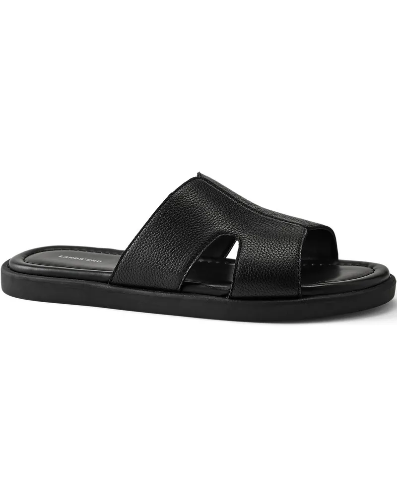 Lands' End Leder-Pantoletten mit breitem Riemen, Herren, Größe regular, Schwarz, Leder, by Schwarz