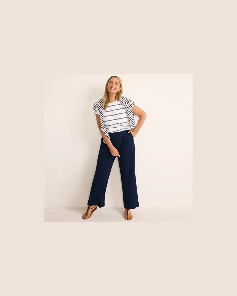 Lands' End Jersey-Bundfaltenhose mit weitem Bein, Damen, Größe plus, Blau, Baumwolle, by Blau