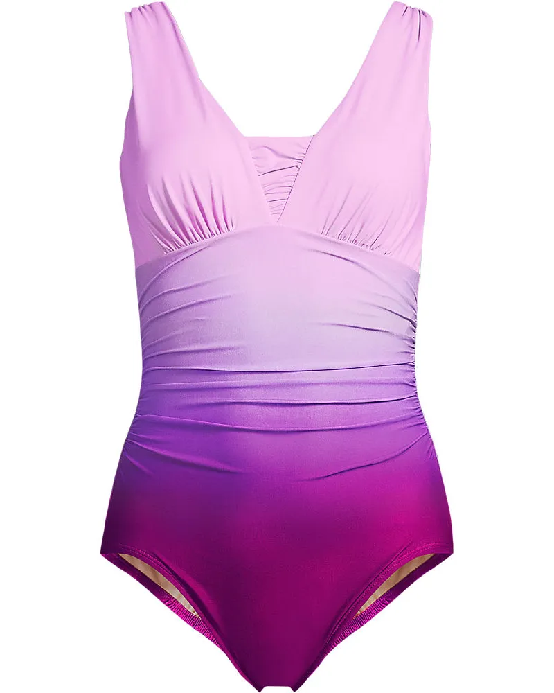 Lands' End Shape-Badeanzug mit V-Ausschnitt SLENDER in F-Cup, Damen, Größe regular, Lila, Nylon-Mischung, by Lila