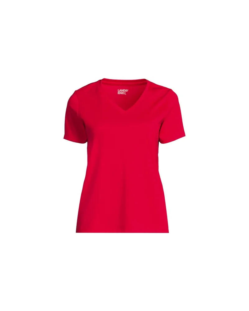 Lands' End Supima Kurzarm-Shirt mit V-Ausschnitt, Damen, Größe plus, Pink, Baumwolle, by Pink