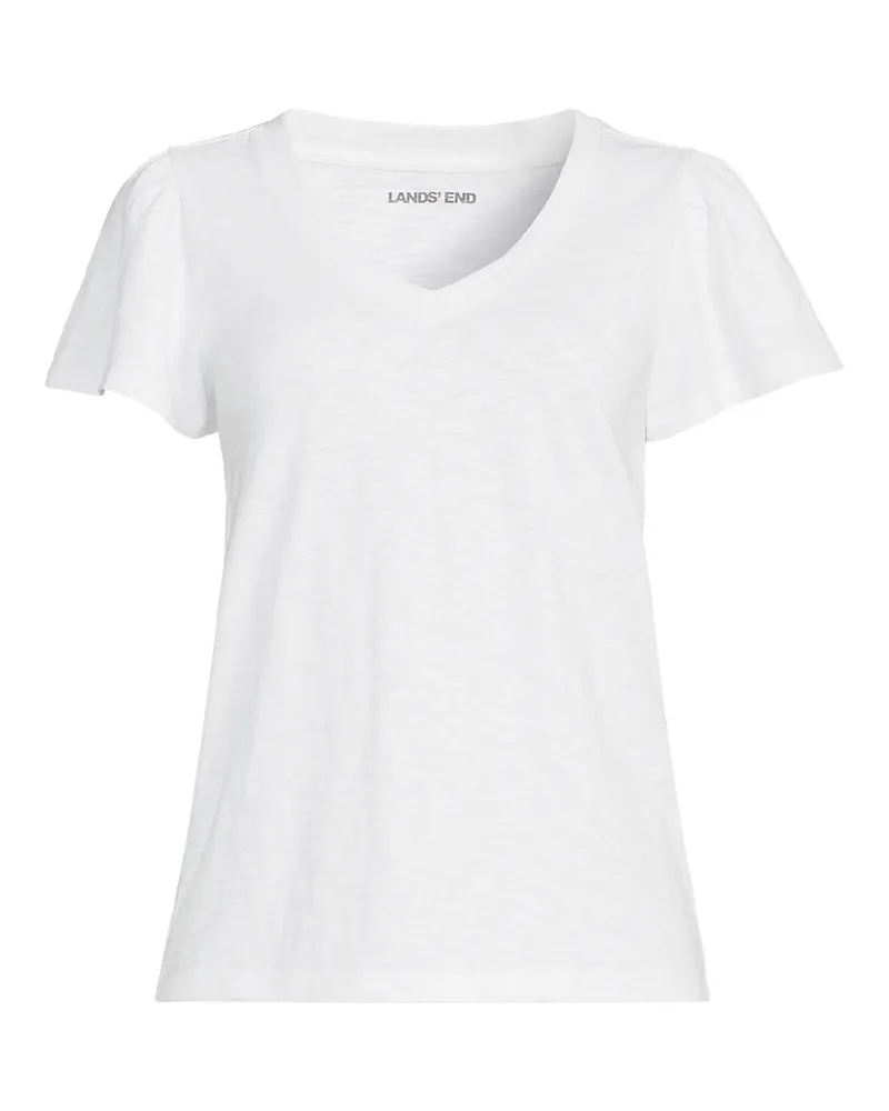 Lands' End Shirt mit kurzen Flatterärmeln und V-Ausschnitt, Damen, Größe plus, Weiß, Baumwolle, by Weiß