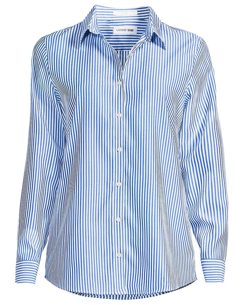Lands' End Bügelfreie Baumwoll-Bluse, Damen, Größe regular, Blau, Baumwolle, by Blau