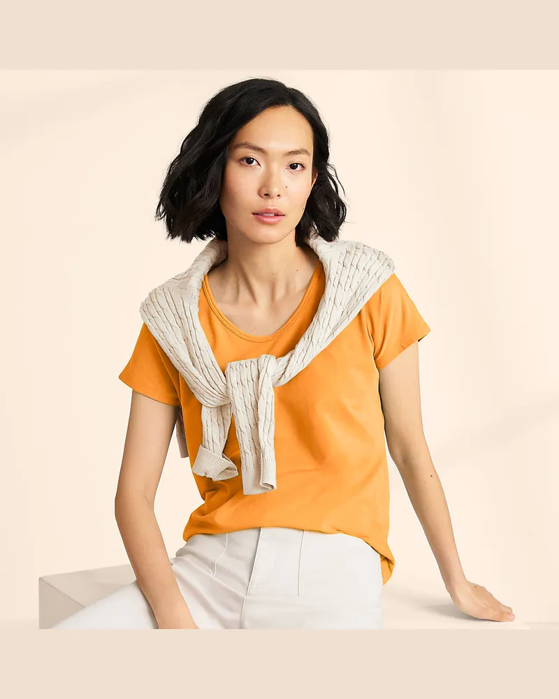 Lands' End Shirt aus Baumwolle/Modal-Mix mit Ballett-Ausschnitt, Damen, Größe regular, Orange, Baumwolle Modal, by Orange