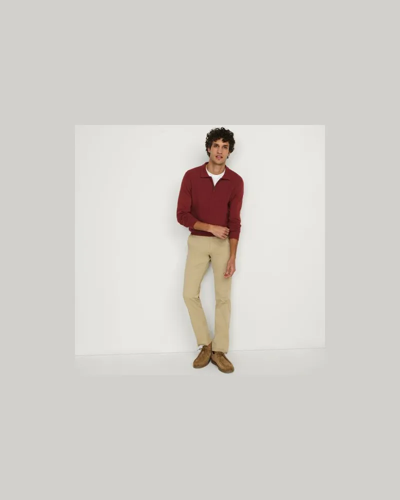 Lands' End Feinstrick-Pullover mit Polokragen und Reißverschluss, Herren, Größe:52-54 regular, Braun, Baumwolle, by Braun