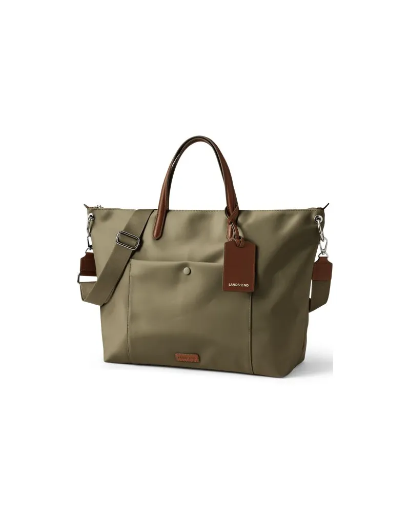 Lands' End Wasserabweisende, verstaubare Reise-Shoppertasche, Damen, Größe:null regular, Grün, Nylon/Leder, by Grün
