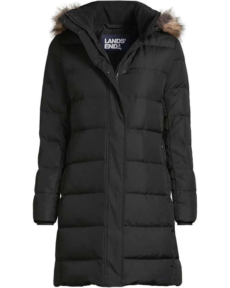 Lands' End Daunenmantel mit Kapuze, Damen, Größe regular, Schwarz, Polyester, by Schwarz