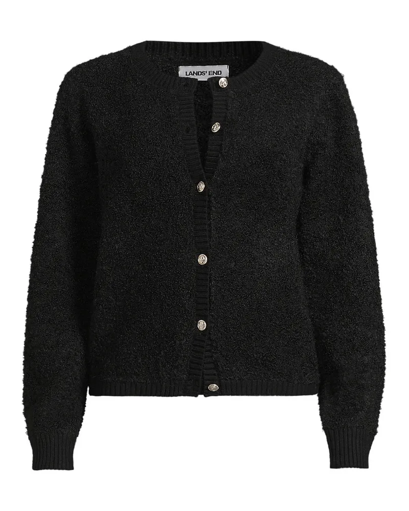 Lands' End Bouclé-Cardigan mit goldfarbenen Knöpfen, Damen, Größe regular, Schwarz, Wolle/Polyester/Polyacryl, by Schwarz