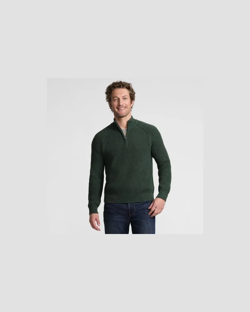 Lands' End DRIFTER Pullover mit Reißverschluss, Herren, Größe regular, Grün, Baumwolle, by Grün