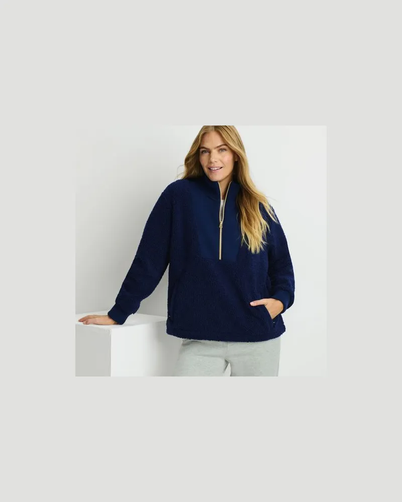 Lands' End Teddy-Pullover mit Reißverschluss, Damen, Größe regular, Blau, Polyester, by Blau