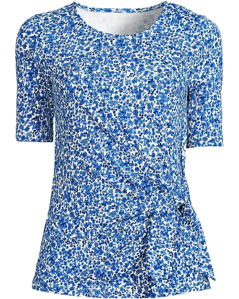 Lands' End Baumwolle/Modal-Shirt mit Bindeschleife, Damen, Größe regular, Weiß, Baumwolle Modal, by Weiß