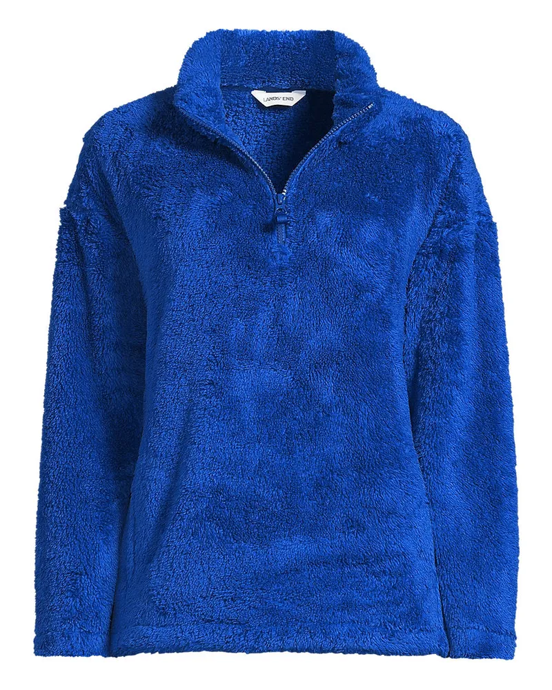 Lands' End Plüschfleece-Pullover mit Reißverschluss, Damen, Größe petite, Blau, Polyester, by Blau
