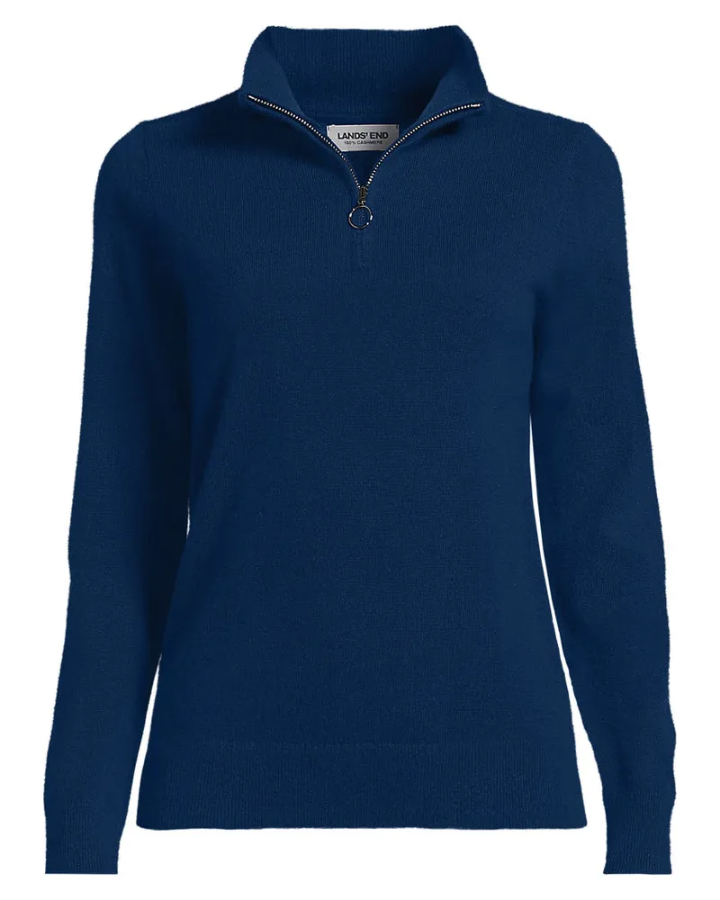 Lands' End Kaschmir-Pullover mit Reißverschluss, Damen, Größe regular, Blau, Kaschmir, by Blau