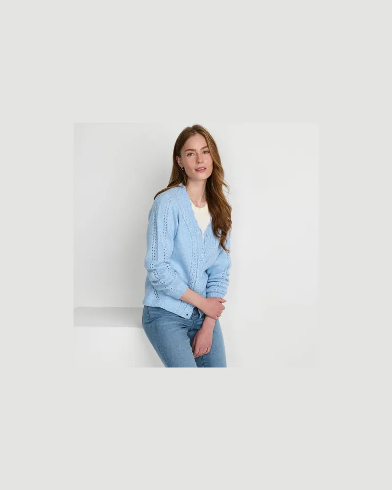 Lands' End V-Cardigan mit Ajourmuster, Damen, Größe:32-34 petite, Blau, Wolle/Polyester/Polyacryl, by Blau
